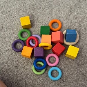 Colorful Wooden Blocks and Rings Set